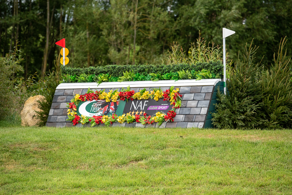 Naf sponsor horse trials at Hartpury Naf branding on XC at Hartpury